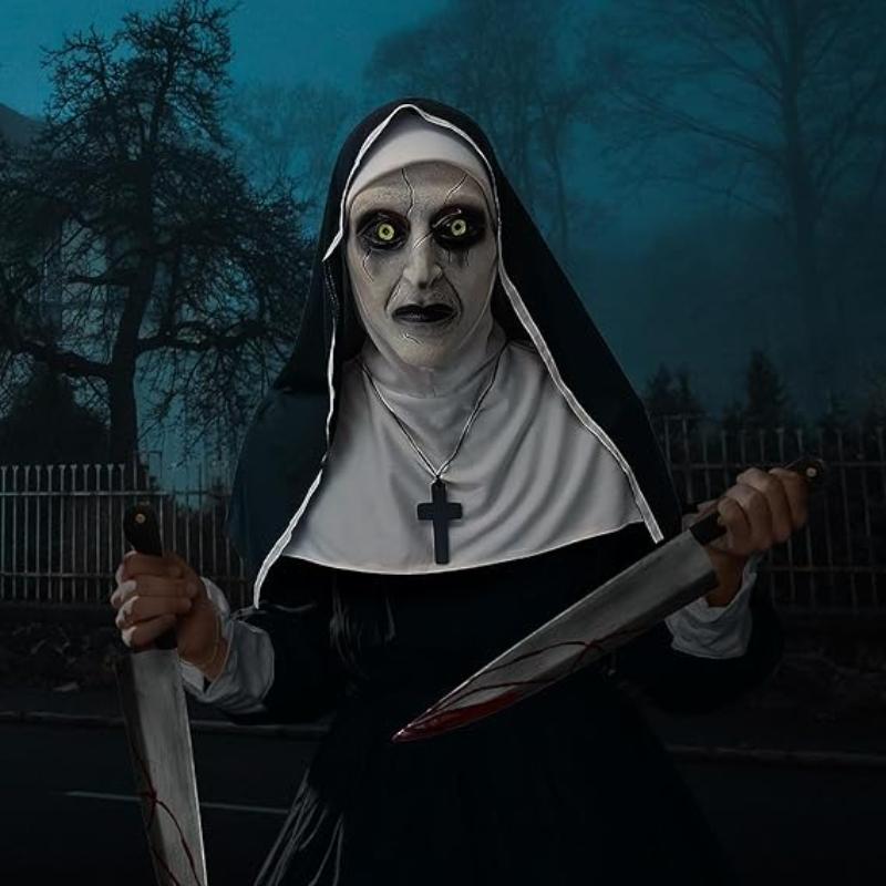 Nun Mask Scream Horror Ghost Face Headgear Scary Masquerade Mask Halloween Party Spoof Props Haunted House Cosplay Decoration