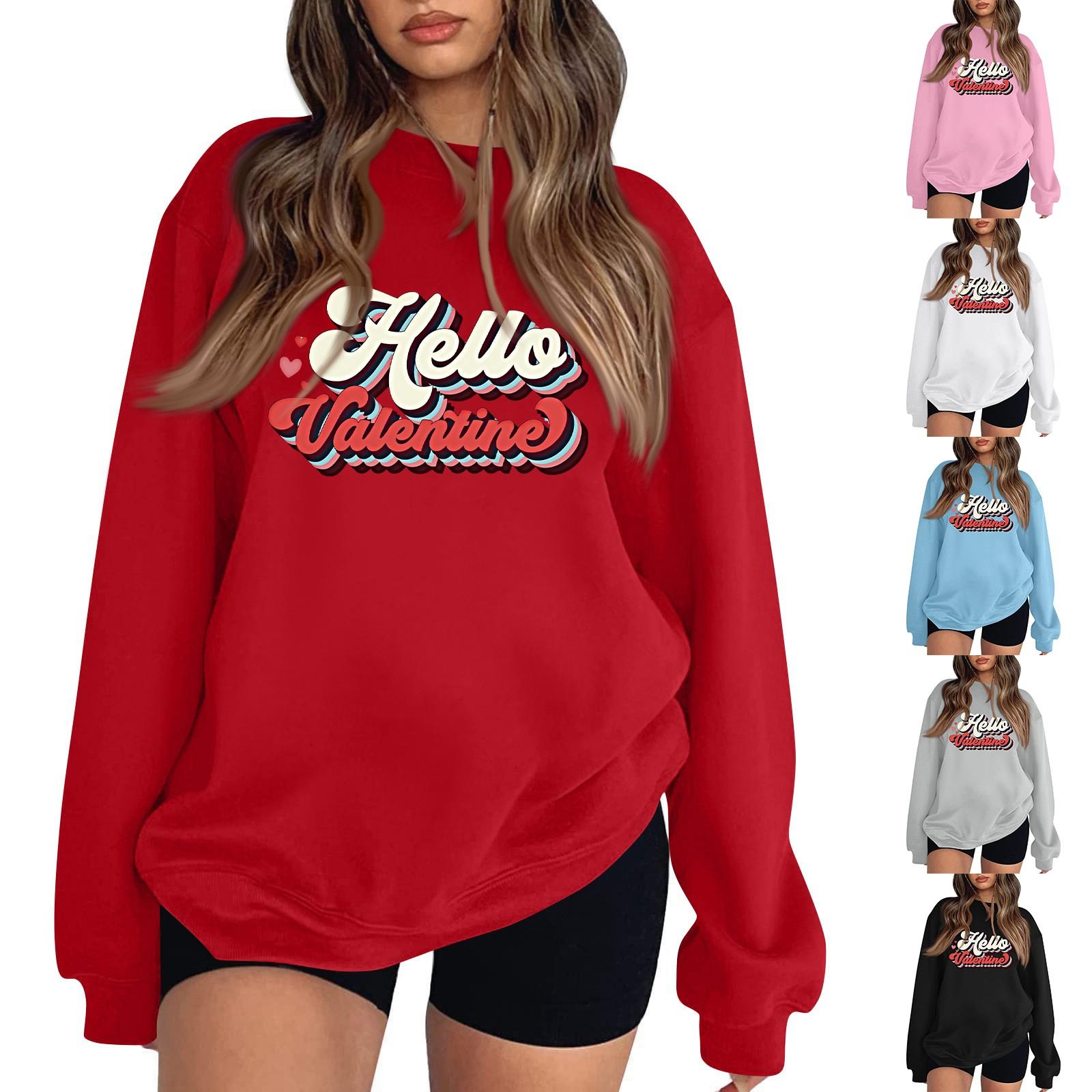 

Женская повседневная мода ко Дню святого Валентина с принтом, длинным рукавом, круглым вырезом, толстовки, пуловеры, топы L