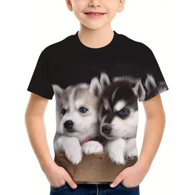 Çocuk Köpek Çizgi Film Üst Moda Yaz Baskılı 3D Tişört Erkek Çocuk Tişörtleri Günlük Kısa Kollu O Yaka Kız Çocuk Üstleri