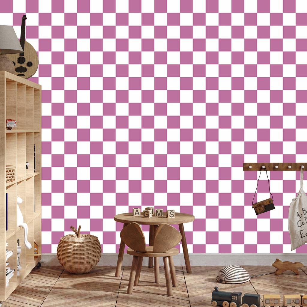 Checkerboard Wallpaper Purple and White for Living Room and Bedroom 50x1000