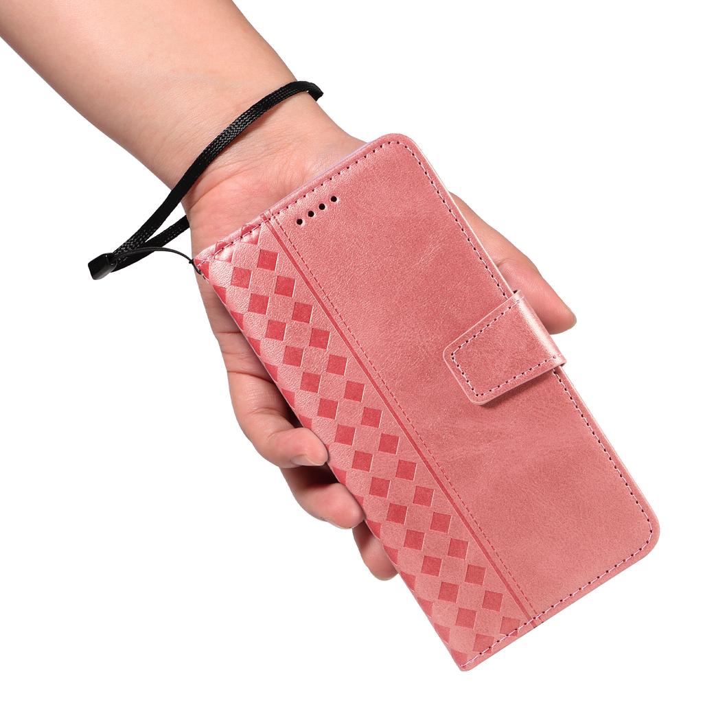 For Samsung Galaxy S24+/Galaxy S25+ Leather Case Wallet Stand Grids Imprinted Phone Cover with Strap