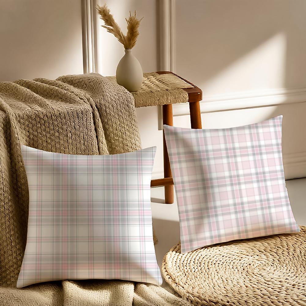 Pink Plaid Cushion Cover Pillowcase Anti-Dustmite Living Room Sofa Decor Cushion Room