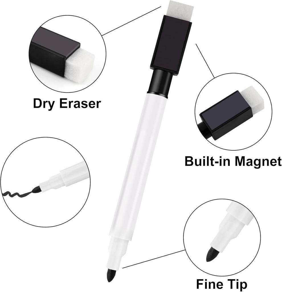 5 Pcs Black Dry Erase Markers Magnetic Dry Erase Marker with Eraser Cap Mini Dry Erase Markers for Whiteboard