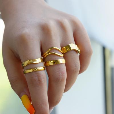 French Style Stainless Steel Rings for Women Retro Vintage Gold Color Ring Wedding Jewelry Anti Fading Accessories Gifts 2024