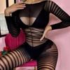 Women Sexy Stockings Striped Jacquard Mesh Transparent Jumpsuit Open Crotch Backless Perspective Erotic Tights Bodystockings