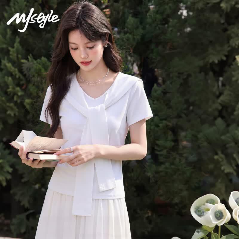 MJ STYLE Women's Navy Collar Slim Fit T-Shirt