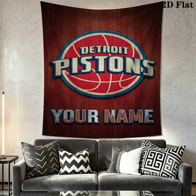 Name Custom Detroit Pistons Logo Wall Tapestry Aesthetic Wall Hanging Printed Fabric Blanket Decorative Tapestries for Bedroom Living Room Home Decor