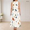 Women Plus Size Round Neck Triple Keyhole Cutout Sleeveless Printed Long Dress
