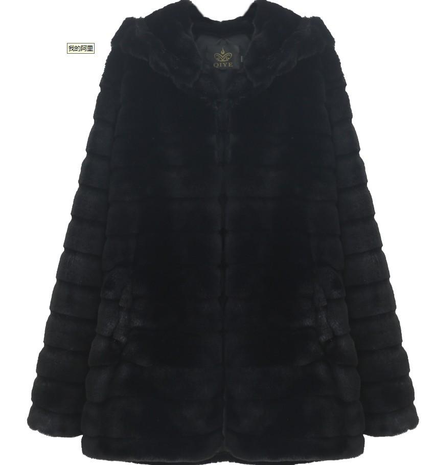 New fur autumn and winter imitation fur imitation mink medium and long hooded fur jacket women's coat