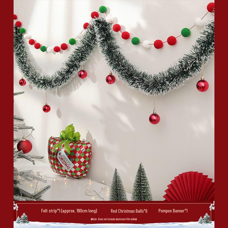 Christmas Decoration Garland: Ribbon, Leaves, Snowflakes, Tinsel, for Windows and Trees.