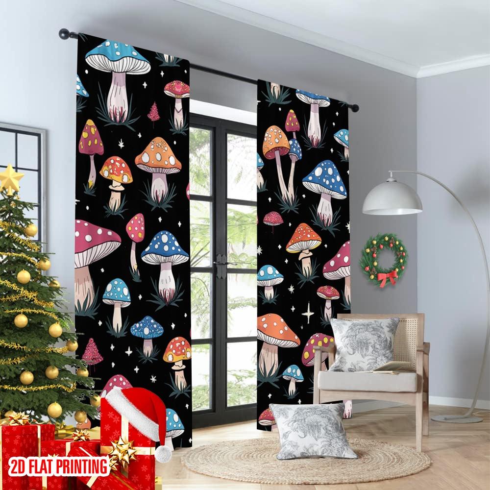 Flat Printing Party Curtain Psychedelic Mushroom Eye Digital Printed Polyester Drapes Holiday Decorations Use Home Set Of 2 Made Washable
