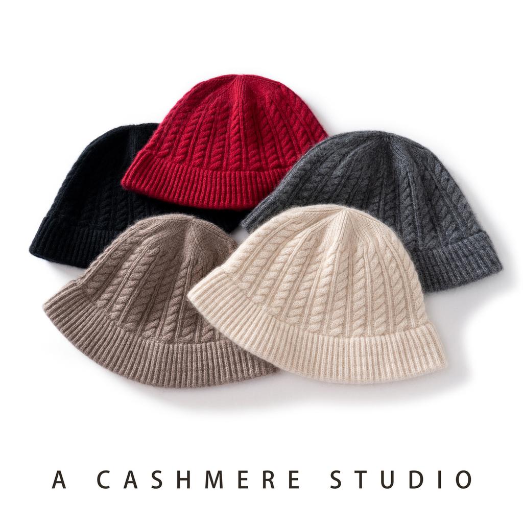 Knitted cashmere hat women's autumn and winter thickened bucket hat bucket hat basin hat single cold hat wool hat