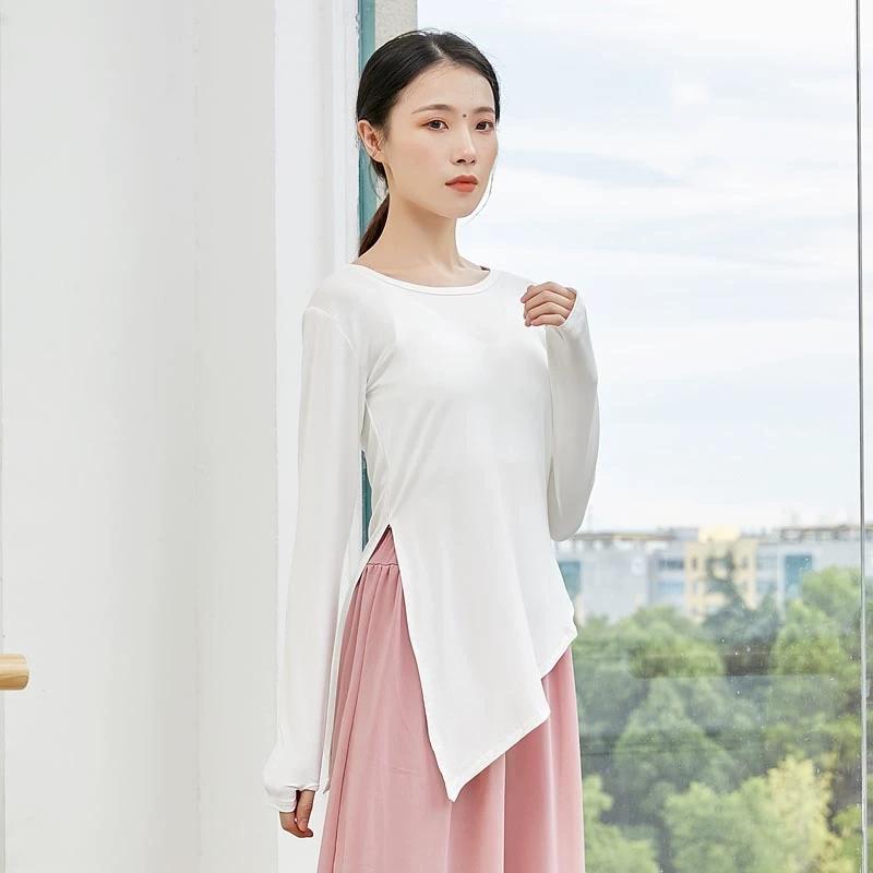 

Одежда для занятий модальными танцами, топы с длинными рукавами для современных танцев, одежда для взрослых скошенных пальцев для классических танцев в латиноамериканском стиле L белый