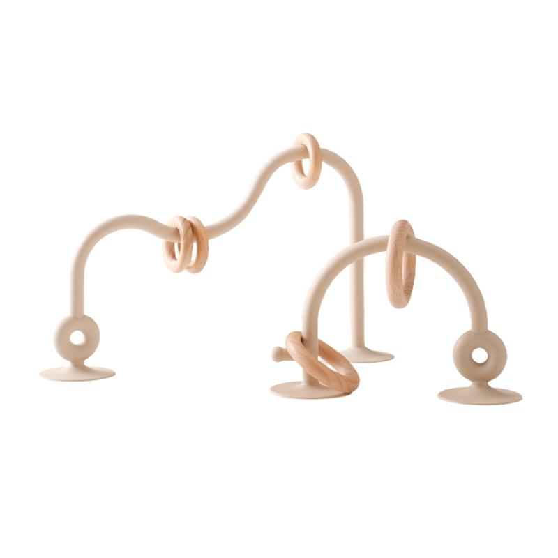 Baby Houten Ring Zacht Siliconen Bijtring Speelgoed Kinderen Bijtbaar Bpa Vrij Bijtring Bureau Adsorbeerbaar Omringend Montessori Puzzel Speelgoed Cadeaus