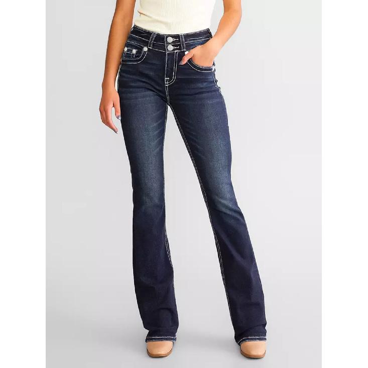 New women s denim embroidered fashion slim-fit flared jeans S