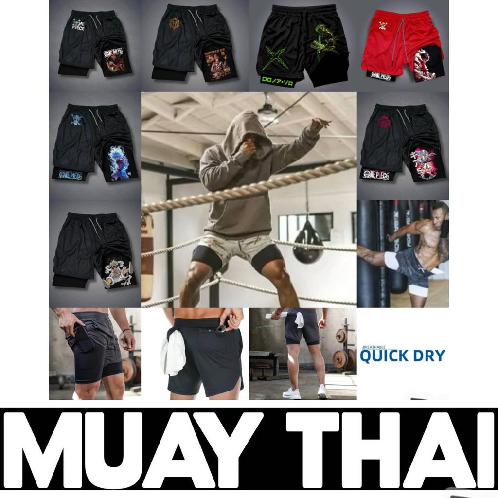 Muay Thai Kickboxing Boxe MMA Pirate One Piece Luffy Zoro Chapeau de Paille Dessin Animé Japon Shorts Unisexe Entraînement Séchage Rapide Imprimé Entraînement Fitness