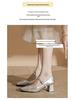 Silver Mary Jane High Heels: Women's Square Toe Retro Chunky Heel One-Strap Shoes for Spring and Autumn.