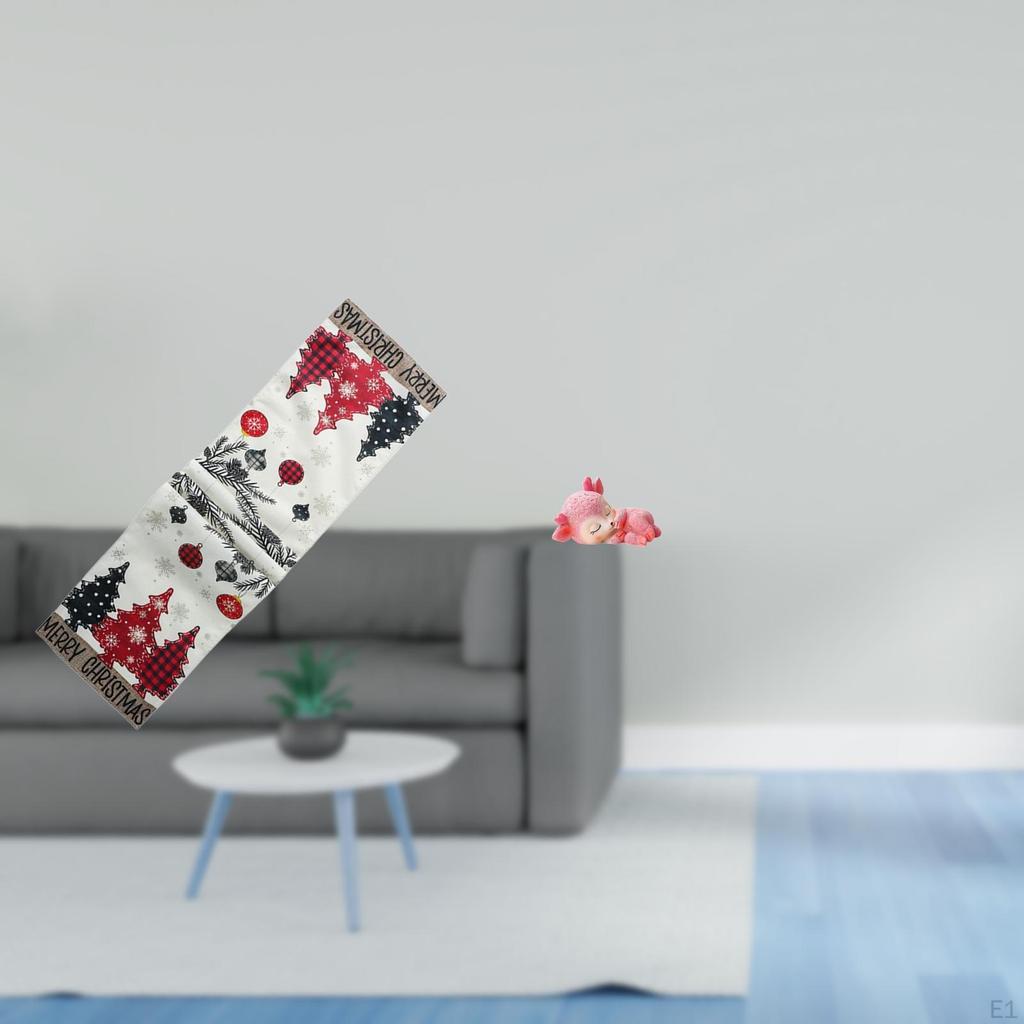 Seasonal Winter Christmas Table Runner with Resin Cute Sleeping Deer Statue Figurine for Holiday