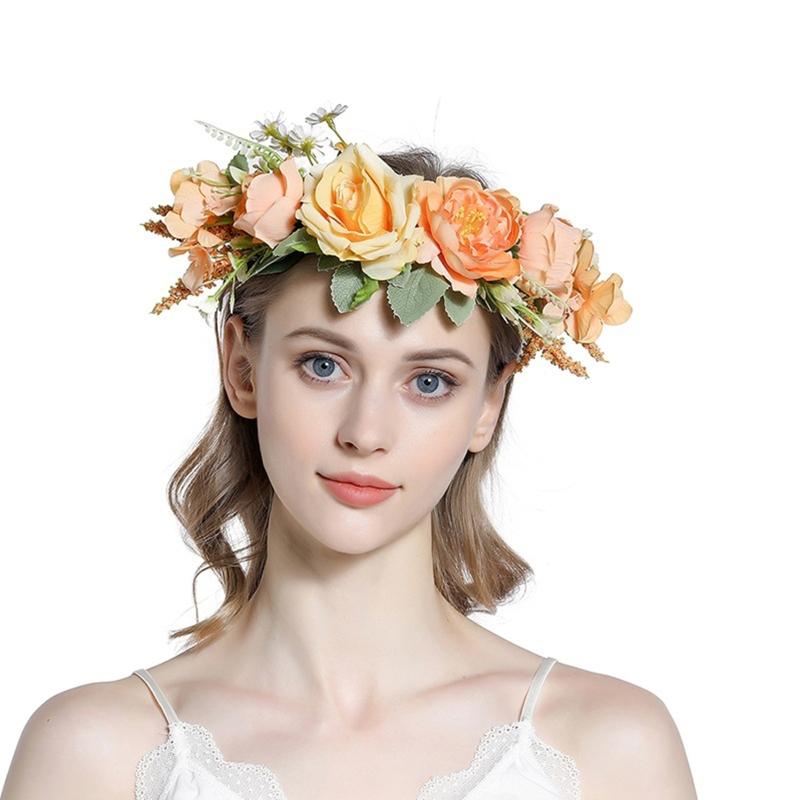 Bride Flower Headband Floral Garland Headpiece Bohemian Flower Crown Headband Boho Bridal Flower Wreath Hair Hoop