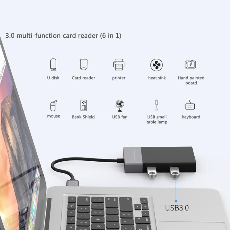 6-in-1 USB Hub Fast Speed USB 3.0 Splitter Adapter Cable for MacBook Laptop Tablet Computer