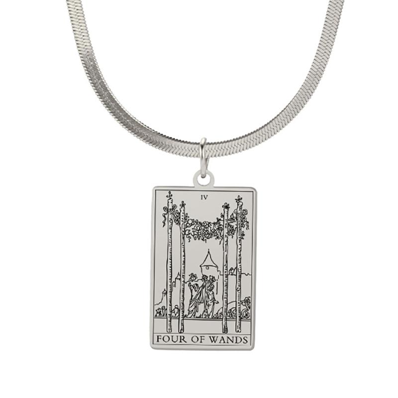 LIKGREAT Astrology Amulet Stainless Steel Snake Chain Wands Tarot Necklace Vintage Wands Minor Arcana Tarot Cards Jewelry