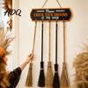 Seasonal Yard Sign Decor Halloween Broom Parking Sign Check Your Brooms Wooden Wall Hanging Witch Themed Door with Hooks for Indoor Outdoor