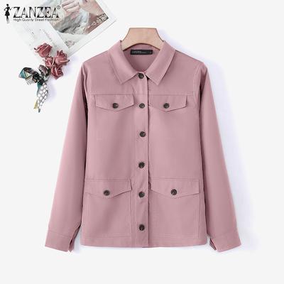 Women Turn Down Collar Solid Color Loose Long Sleeve Blouse