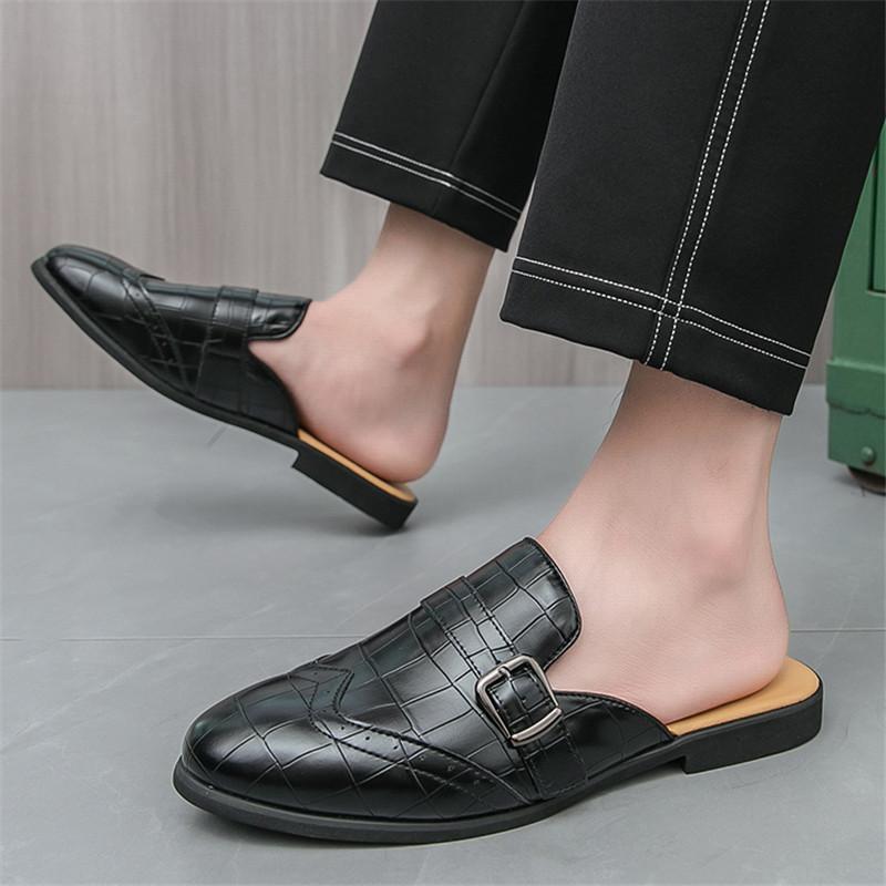 Luxury New Designer Men's Crocodile Pattern Patent Leather Half Shoes For Men Mules Sandals Casual Shoes Slides Loafers Slippers