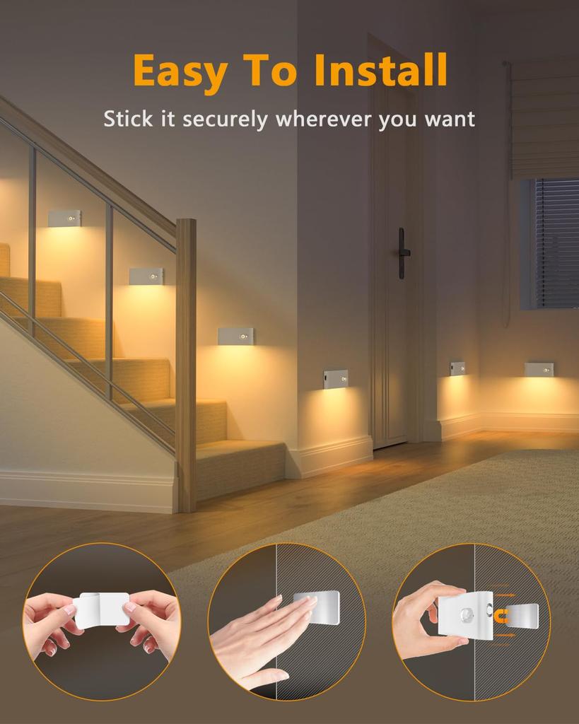 WILLED Indoor Sensor Light, Rechargeable, Warm White, Wireless Motion Sensor, Indoor Stair Light for Stairs, Hallways, Kitchens, Closets, Cabinets,