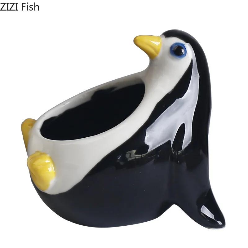 Painted Cartoon Penguin Ceramic Vase Small Plant Pots Table Decoration Flowers Arrangement Flower Vase Room Aesthetic Decor