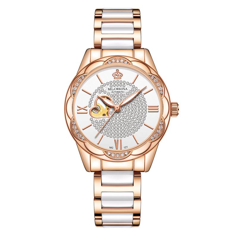 MGORKINA MG121 Women's Watches Luxury Diamond Design 3ATM Waterproof Ladies Automatic Mechanical Watch Women Ceramic Wrist Watch