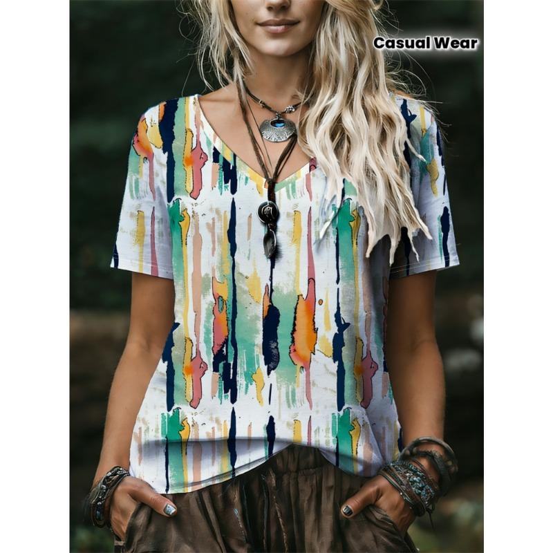 Plus size women s 2026 summer new V-neck short-sleeved T-shirt S
