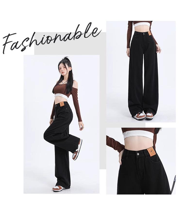 Women's Black High-Waist Wide-Leg Jeans - Slimming, Tall-Enhancing Fit, Versatile Fashion Long Pants