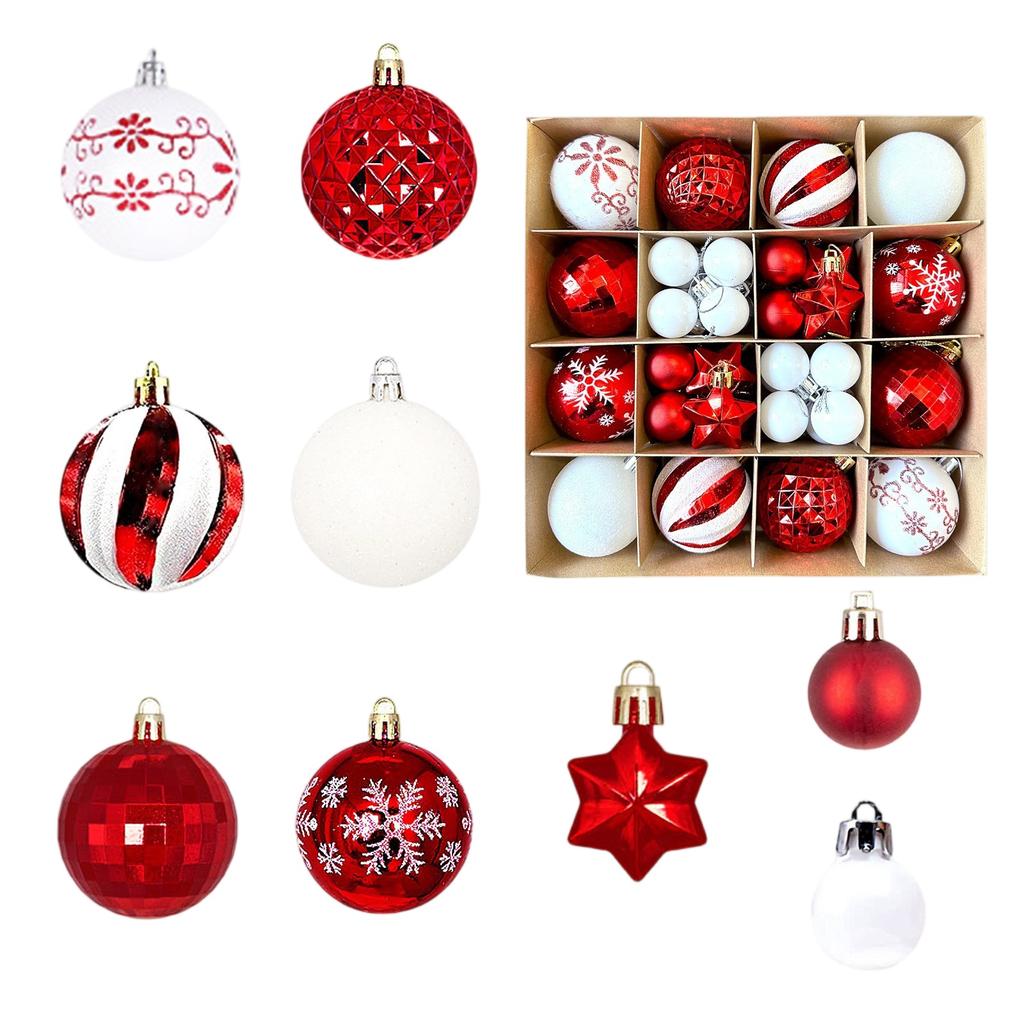 44pcs Christmas Tree Ornament Plastic Ball Decorations For DIY Crafts And Painted Designed Boxes Pendant
