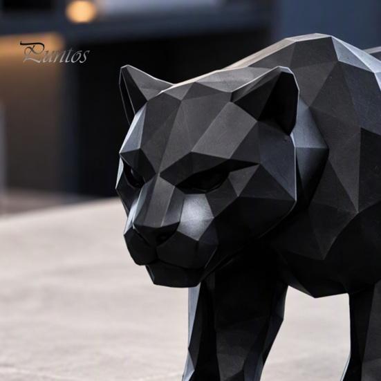 Декор для роскошной гостиной 3D-печатная низкополигональная статуэтка пантеры, геометрическая черная фигурка, современный уникальный подарок на новоселье, настольная арт-скульптура для