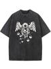 Retro Washed Pattern Highquality Cotton Mens Tshirt  Loose Fit Short Sleeved Round Neck Top