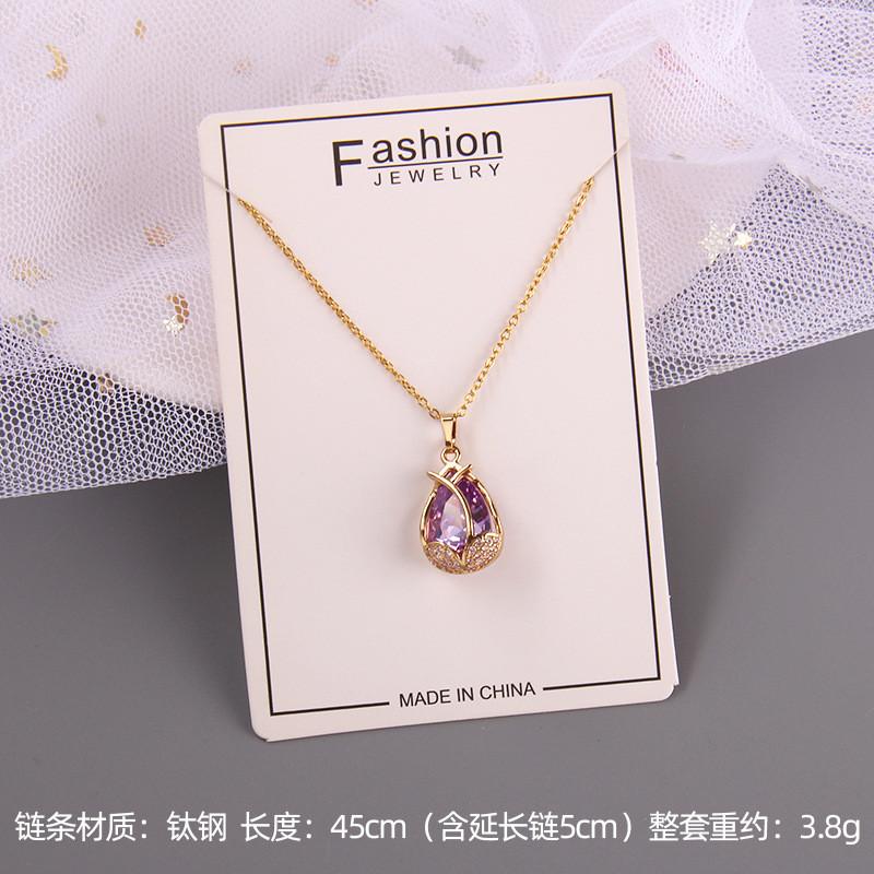 Luxury Drop Water Shaped Zircon Pendant Necklace Geometric Stainless Steel Choker Jewelry Birthday Gifts For Women Girls