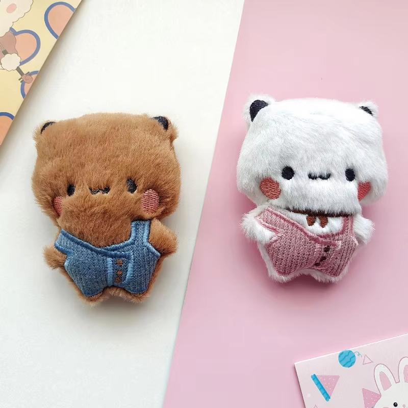 Cute Bubu Dudu Plush Keychains Soft Fluffy White & Brown Teddy Bear Bag Charm, Kawaii Stuffed Animal Pendant for Backpacks