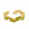 Golden Branch Jade Leaf Enamel Gold Open Ring Women'S Personality Fashion High Sense Stripe Niche Design Ring