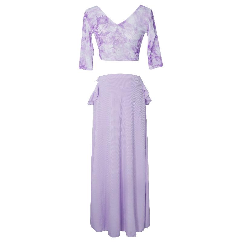 Oriental Mesh Print Belly Dance Performance Dress Set for Women