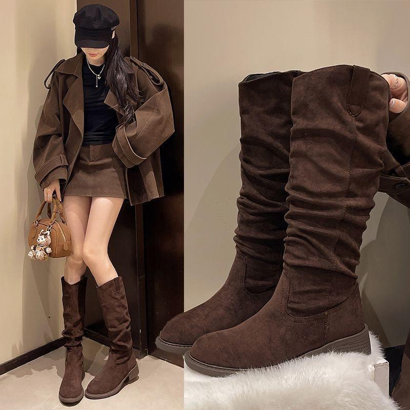 But knee pile boots temperament explosion versatile knight boots merard matte suede wasteland wind tall tube
