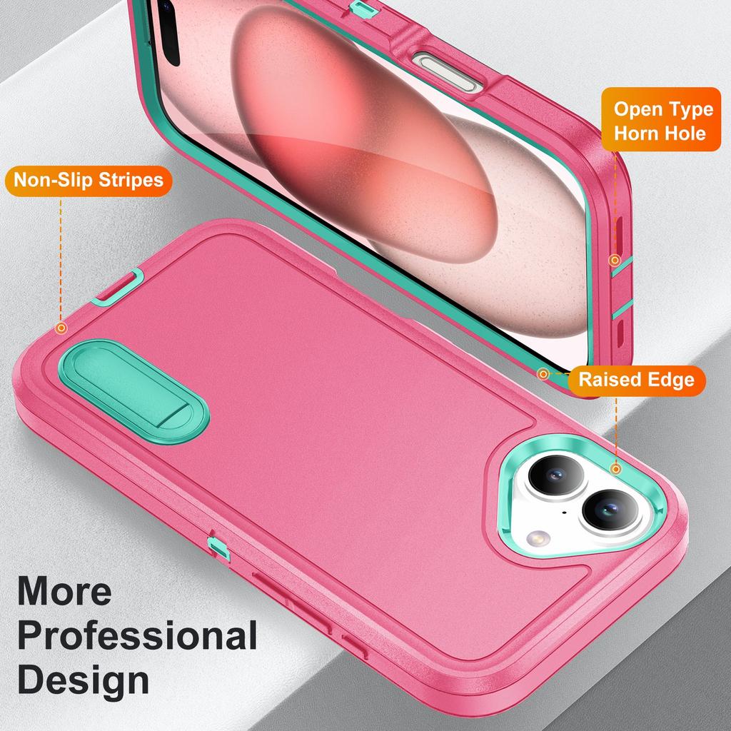 For iPhone 16 Case PC+Silicone+EVA Kickstand Drop-Proof Phone Cover