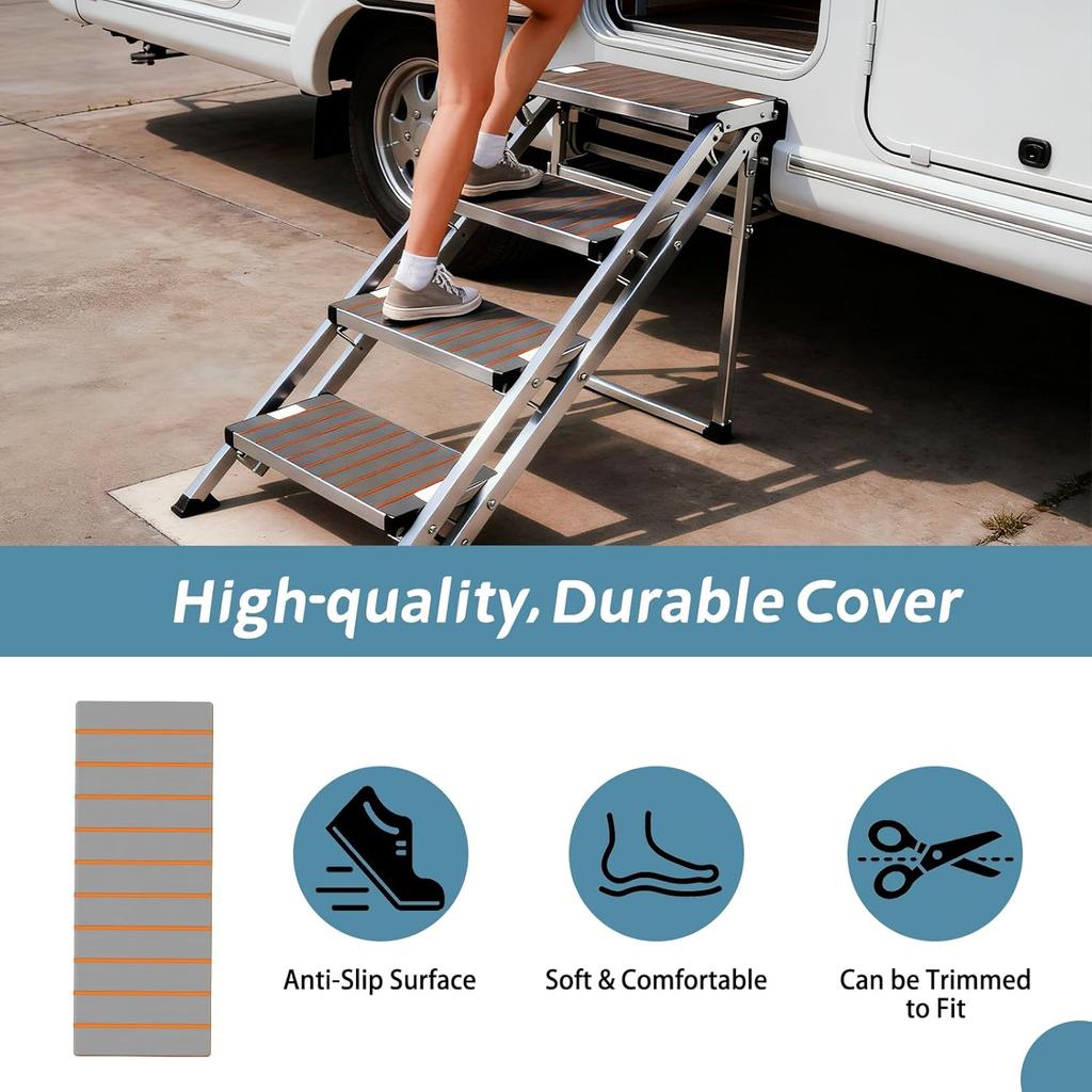 PENSUN RV Step Covers 4 Pack, Non Slip RV Step Carpet 24" x 7.5", EVA Foam RV Stair Covers, Trimmable Self Adhesive Camper Step Rugs for RV Steps,