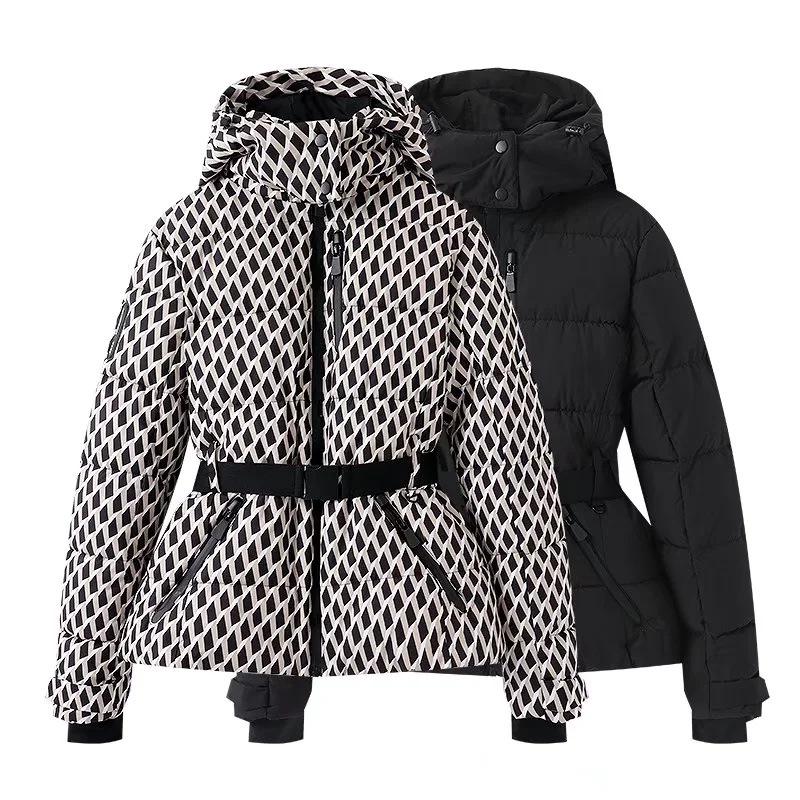 Women's Warm Ski Suit Jacket with Belt, Long Sleeve