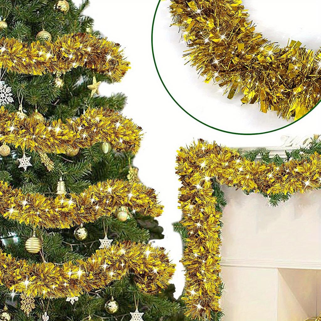 Plastic Tinsel Garlands - Waterproof Christmas Decorations for Indoor & Outdoor Use, No Electricity Needed, Featherless, Durable Holiday Home Decor