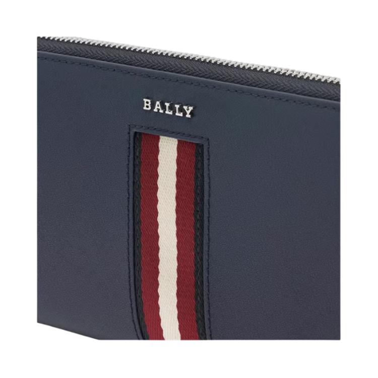 Bally Logo Zipper Long Leather Wallet Men Wallet Dark-Blue 6310123