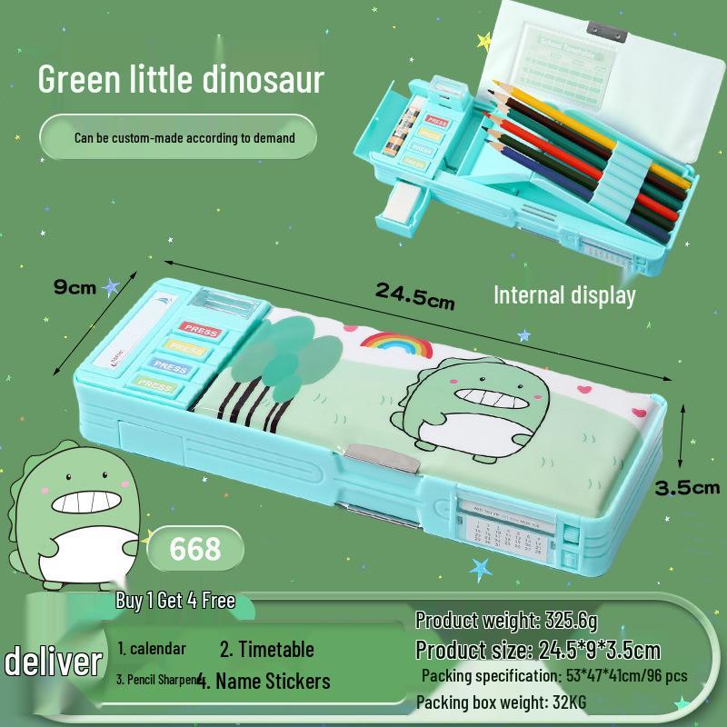 Multifunctional Cartoon Astronaut Pencil Box - Large Capacity, Double Layer Stationery for Elementary Students, Boys & Girls.