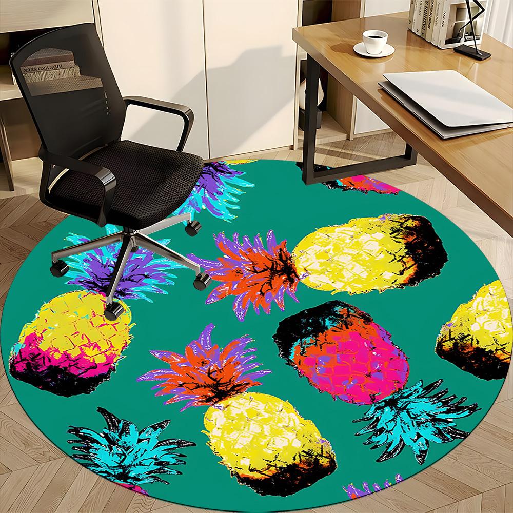 1pc Pineapple Pattern Office Round Rug, Non-slip, Soft and Durable Office Rug for Interior Decoration, Perfect for Office, Beautiful Decoration yy2603