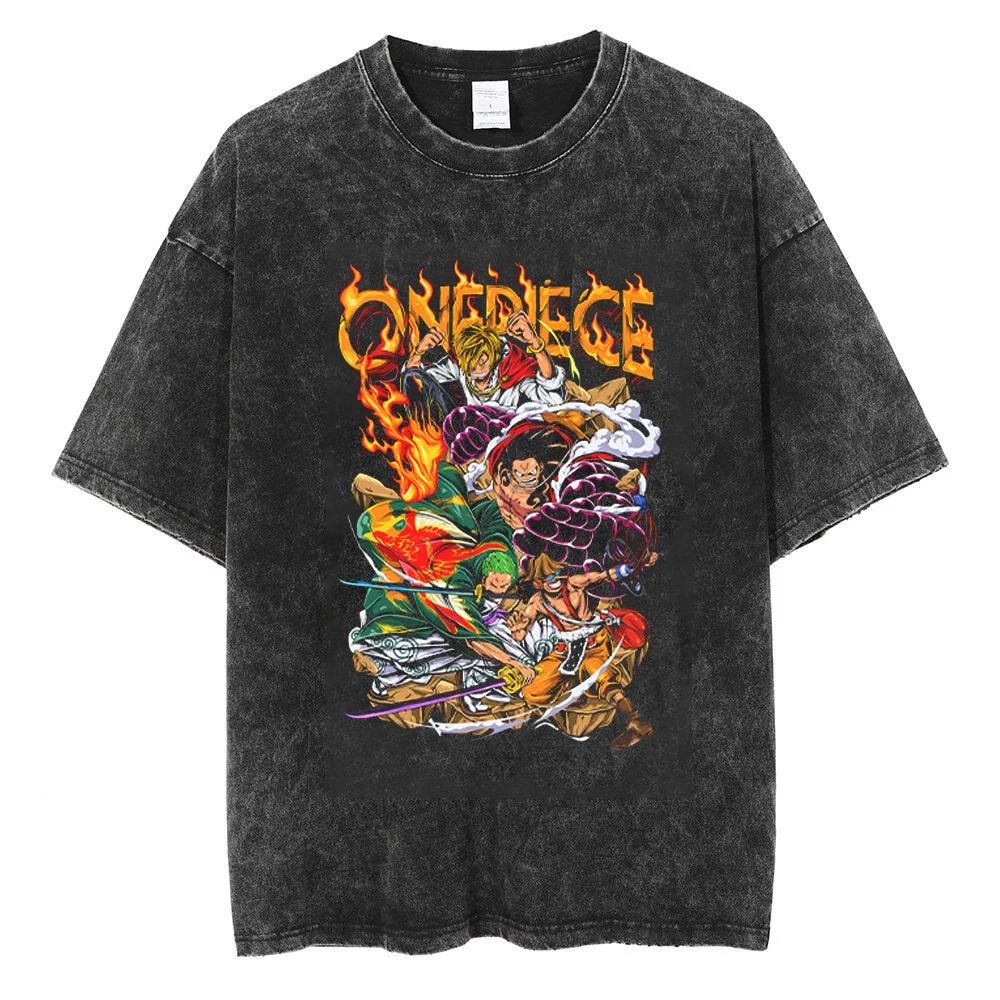 Men Hip Hop Streetwear Black TShirt Japanese Anime One Piece Vintage T Shirt Summer Harajuku Cotton Tshirt Short Sleeve Tops
