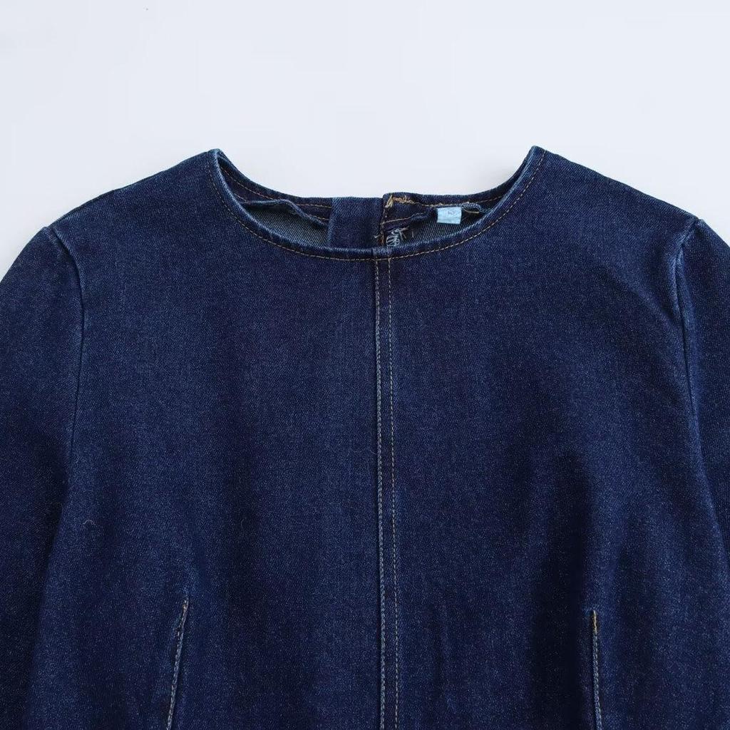 2024 Euro-America Style Women's Denim Short Dress: Autumn/Winter, Waist-Cinching, Slimming, Long-Sleeved, and Versatile